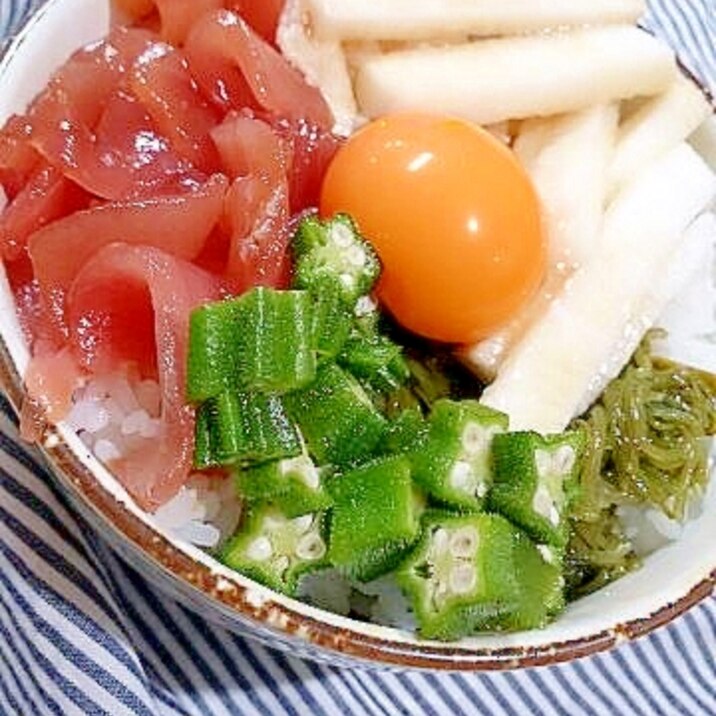 オクラと長芋めかぶとまぐろの丼